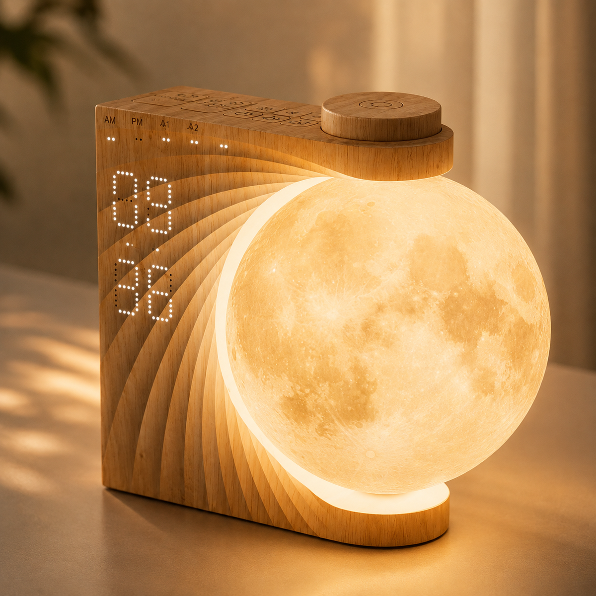 Réveil intelligent Lune – Veilleuse, simulateur d’aube et alarme douce