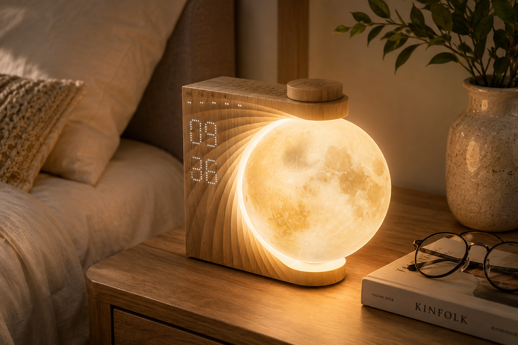Réveil intelligent Lune – Veilleuse, simulateur d’aube et alarme douce